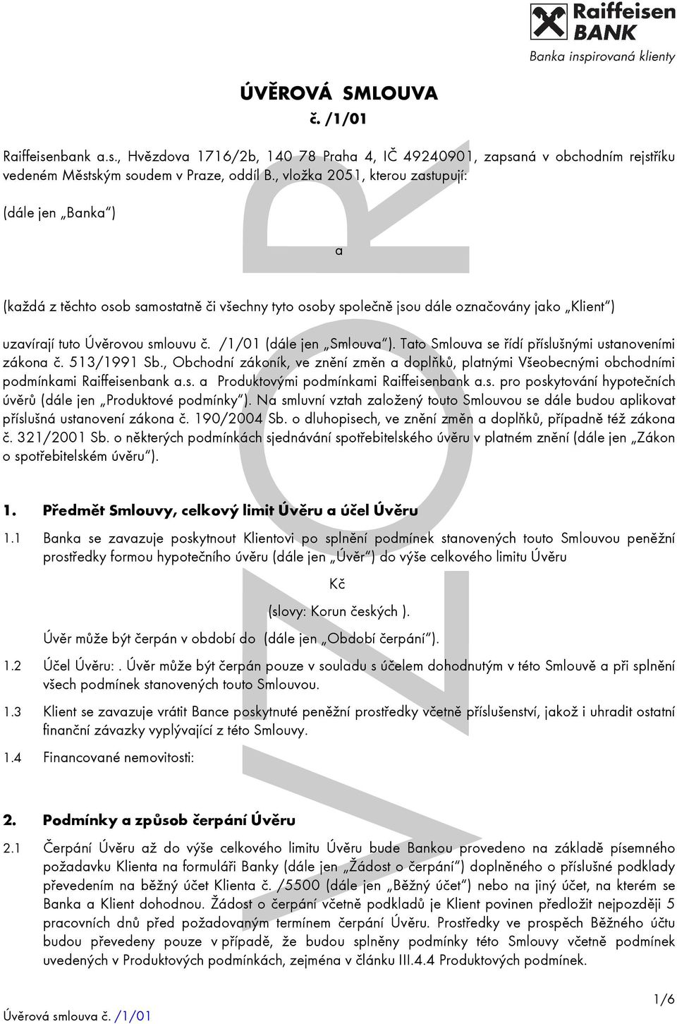 úvěrová smlouva vzor.